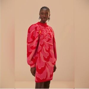 Farm Rio Bold Flower Knit Dress Mini pink size XL FLORAL